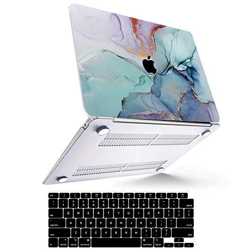 B BELK Funda para MacBook Air 2020 (Modelo: A2337 M1 A2179 A1932), Efecto 3D Funda para MacBook Air de 13,3 Pulgadas 2019 2018 con Touch ID + 2 Cubiertas de Teclado Negras, Mármol Azul