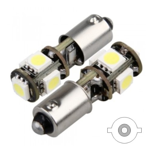 B9C5W - Blanca de Canbus SMD LED lámpara bombilla de repuesto luces de posición BA9S T4W 12V 5x SMD LED Numero de luz de la placa Interior de luz del coche (No Error)