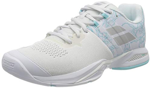 BABOLAT Propulse Blast AC Women, Zapatillas de Tenis Mujer, White/Blue Stream, 42 EU