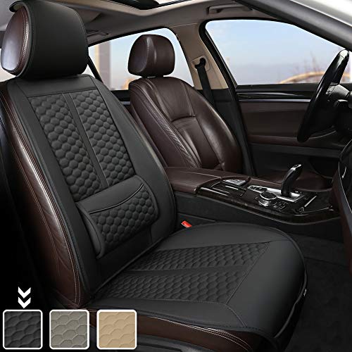 Black Panther Funda Asiento Coche Delantero, Protector Asiento Delantero Cuero de PU, con Soporte Lumbar y Reposacabezas(1 Pieza Negro)