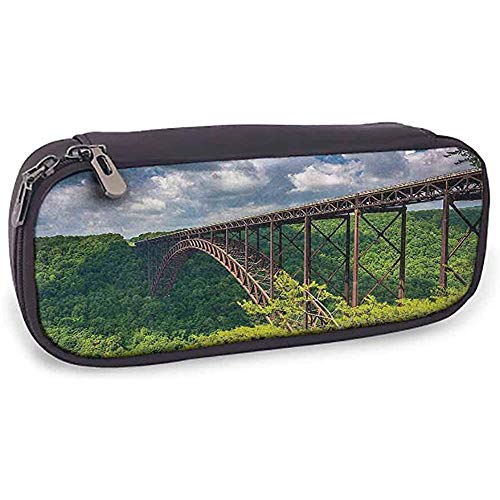 Bolsa de lápices Colección de decoración de apartamentos El nuevo puente de River Gorge visto desde el Centro de visitantes Canyon Rim Overlook Image Verde Azul Blanco