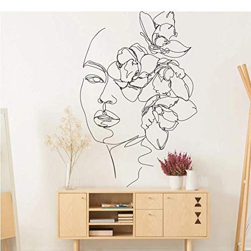 Calcomanía de pared de dibujo lineal, pegatina de vinilo de arte de pared focal de mujer Floral, decoración de arte de pared de Picasso, arte de apartamento 57x98cm