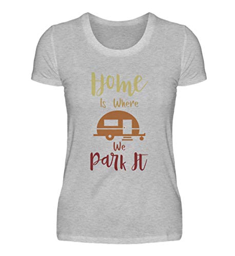 Camiseta de manga corta para mujer con diseño retro de caravana y autocaravana Gris (mezclado). L