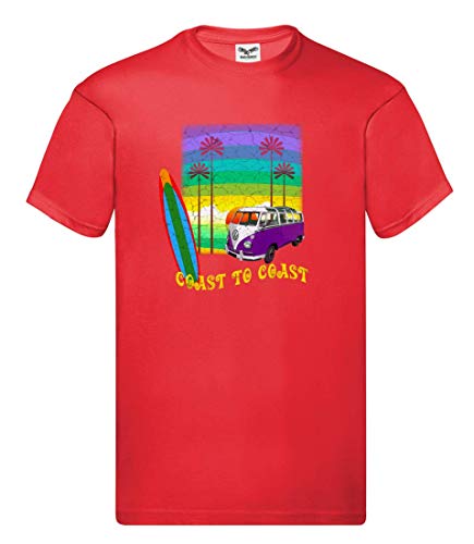 Camiseta para hombre y hombre con diseño de autocaravana, surf y playa rojo XXXL
