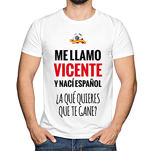 Camiseta Personalizada con Nombre y la Frase 'Nací español a qué Quieres Que te Gane' (Blanco)