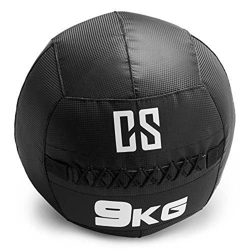 CapitalSports Bravor Balón Medicinal PVC 9 Kg (Entrenamiento del Core, Funcional y Cross, Resistente Acabado Robusto, Cosido Doble) - Negro