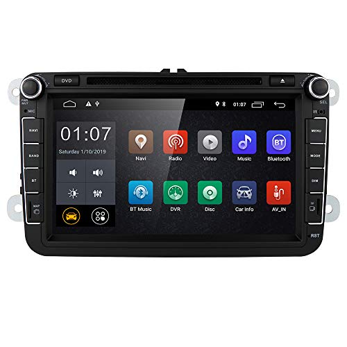 Car Stereo GPS Navigation Reproductor de DVD en el Tablero con Android 10 OS Pantalla táctil de 8 Pulgadas Soporte Mirror-Link BT 4.0 WiFi DVR SWC Dab + OBD2 Apto para Volkswagen/Skoda/Seat