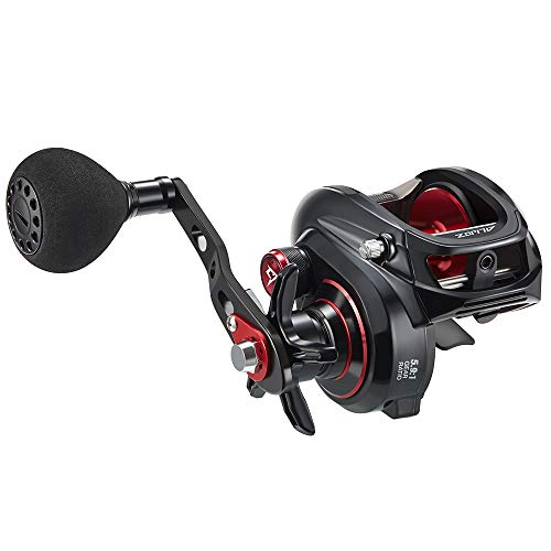 Carretes de pesca Piscifun Alijos tamaño 300 Baitcasting de bajo perfil Baitcaster marco de aluminio Baitcast carrete de pesca, Negro y rojo – 5.9:1 (diestro)