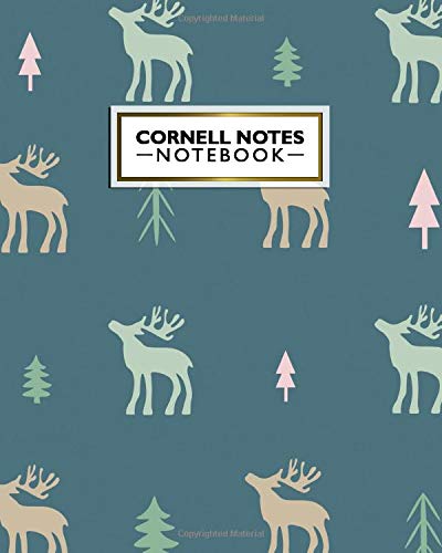 Cornell Notes Notebook: Forest Animals Large College Ruled Cornell Note Paper Journal - Nifty Moose & Pine Tree Medium Lined Notebook Note Taking System for School and University