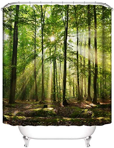 Cortina de Ducha privada Forest Sunlight Leaf Green, Cortina de Ducha Decorativa, Impermeable y fácil de Quitar 180X180Cm