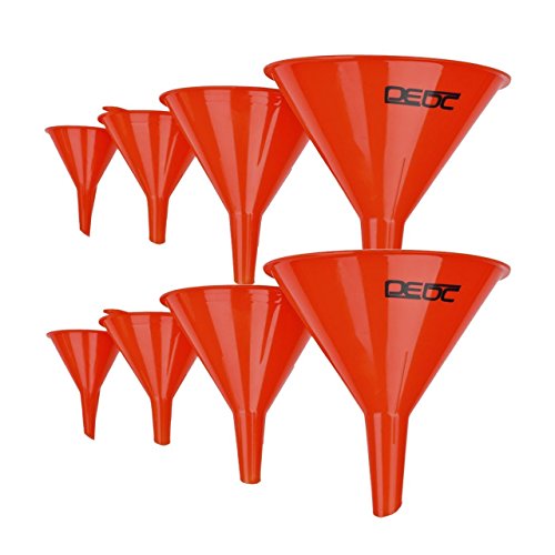 DEDC Kit de 8 Embudos de Diámetros Diferentes 12cm 10cm 7,5cm 5cm Embudos de Plástico para Aceite Combustible Gasolina Gasóleo de Coche Moto Auto Color Rojo