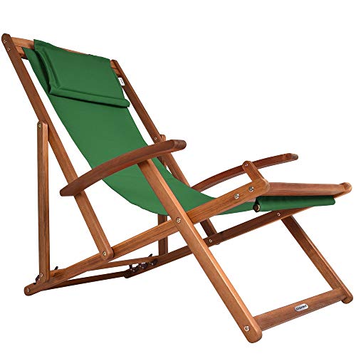 Detex Silla Verde Plegable de Madera de Acacia y Tejido con apoyacabeza y reposabrazos Tumbona de Exterior jardín Playa Detex Silla Verde Plegable de Madera de Acacia y Tejido con apoyacabeza y reposabrazos Tumbona de Exterior jardín Playa