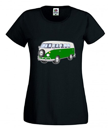 Druckerlebnis24 Camiseta Van- Wohnmobil - Auto- Autoboco - Oldtimer - Verde - Bully - Kult Auto para Hombre - Mujer - niños - 104-5XL Negro Mujer Gr.: X-Large