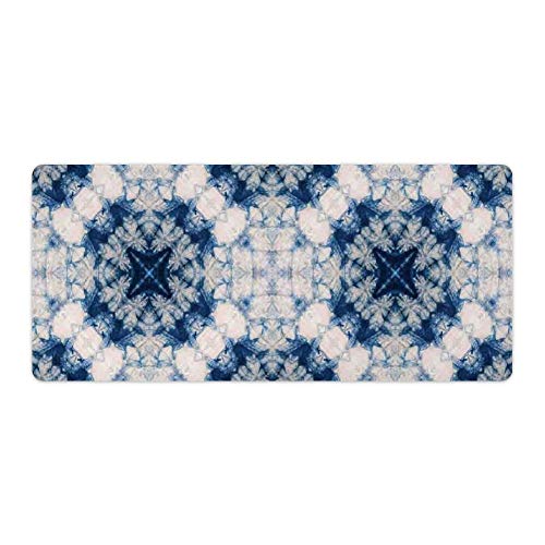 Extended Gaming Mouse Pad with Stitched Edges Waterproof Large Keyboard Mat Non-Slip Rubber Base Tie Dye Effect Art Featured Odd Hazy Forms in Symmetric Axis Desk Pad for Gamer Office 16x35 Inch