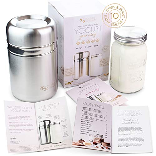 Fabricante de yogur de acero inoxidable con frasco de vidrio de 1 cuarto y libro de recetas completo para hacer más de 12 productos lácteos caseros y yogurts de leche Fabricante de yogur de acero inoxidable con frasco de vidrio de 1 cuarto y libro de recetas completo para hacer más de 12 productos lácteos caseros y yogurts de leche