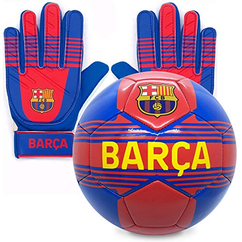 FCB FC Barcelona - Juego Oficial de Guantes de Portero y balón - para niños - con el Escudo del Club - Niños: 5-10 años