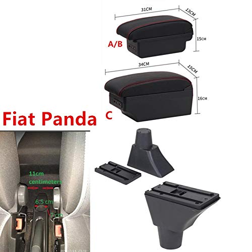 Fiat Panda apoyabrazos cuadro de USB (Color : Black with Black thread)