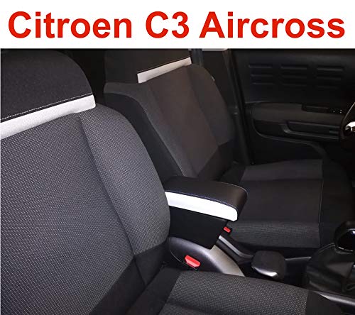Filocar Design Reposabrazos Citroen C3 Aircross con almacenamiento integrado (piel negra/gris claro)