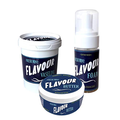 FLAVOURTATTOO - Vaselina 75 ml + Butter 50 ml + Foam 110 ml - Para tatuajes - Microblading - Micropigmentación - FRESH MINT