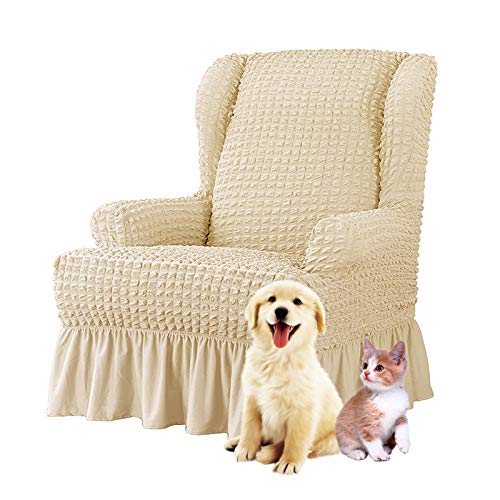 Funda de Sillon Orejero Relax Fundas Sillones Orejeros con Volantes 1 Plaza Marrón Jacquard Ajustable Elástica Universal Funda Cubre Fundas para Sillones Orejeros Funda de Sillon Orejero Relax Fundas Sillones Orejeros con Volantes 1 Plaza Marrón Jacquard Ajustable Elástica Universal Funda Cubre Fundas para Sillones Orejeros