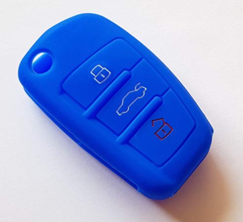 Funda protectora de silicona para llave de coche compatible con Audi 3 botones A1, A3, S3, A4, S4, A5, S5, A6, S6, TT Q5, Q7, R8, color azul
