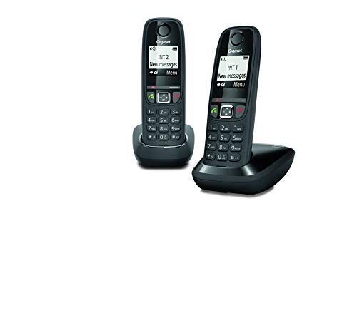 Gigaset AS470 Duo - Teléfono (Teléfono DECT, Terminal inalámbrico, Altavoz, 100 entradas, Identificador de llamadas, Negro)