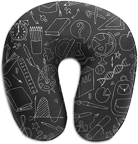 Hdadwy Almohada de espuma viscoelástica para el cuello Regreso a la escuela Doodle en blanco y negro Dibujar a mano Almohada de viaje en forma de U Diseño ergonómico contorneado Funda lavable para avi