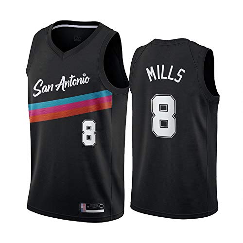HS-XP Jersey De Baloncesto Masculino - Spurs De San Antonio # 8 Patty Mills Jersey - NBA Suelta Camiseta De Deportes De Malla De Malla Transpirable,Negro,L(175~180cm)