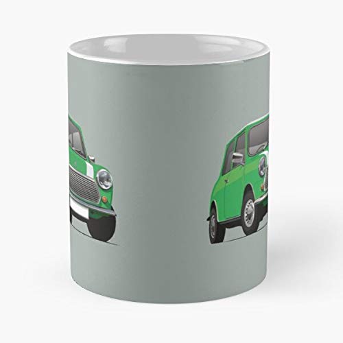 Illustration British Austin Cars Morris 60S 70S Car Retro Supermini Mini La Mejor Taza de café de cerámica de mármol Blanco de 11 oz
