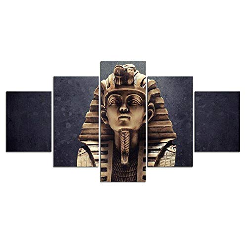 Impresiones En Lienzo 5 Piezas Egipto Antigua Estatua del faraón Cuadro En Lienzo 5 Piezas Material Tejido No Tejido Impresión Artística Imagen Decor Pared Regalo De Cumpleaños