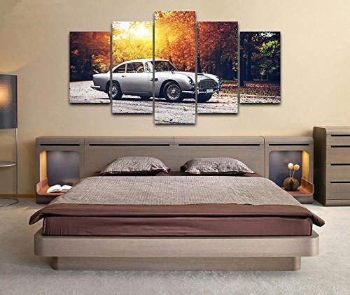 IOOIO Impresión De 5 Paneles Cuadro En Lienzo Aston Martin DB-5 Classic Car Mural Moderno 5 Piezas Cuadros Decoracion 5 Lienzo Impresión, Modular Poster Mural, Listo para Colgar