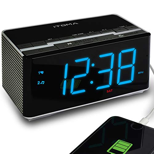 iTOMA Despertador de Radio con la Radio de Digitaces FM, Reloj de proyección, Alarma Dual, Ajuste Auto del Tiempo, Puerto de la Carga del USB, Entrada Auxiliar (CKS512)