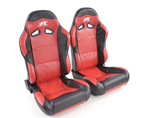 Juego de asientos ergonómicos de piel sintética de carbono rojo/negro