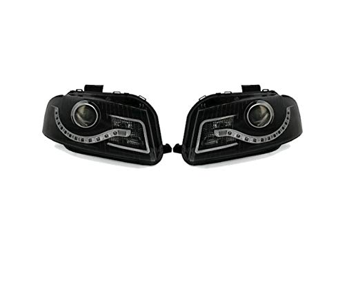 Juego de faros delanteros compatibles con Audi A3 8P 2003 2004 2005 2006 2007 2008 VP499 Faros TFL faros delanteros del lado del conductor y del pasajero Asamblea Proyector Luces delanteras LHD negro