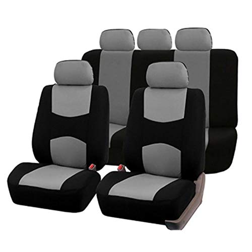 KKmoon Cubre asientos Coche Universal 9PCS Cubierta Asientos Coche,Reposacabezas Delantero Trasero para Automóvil, Camión, SUV, Furgoneta(Gris)
