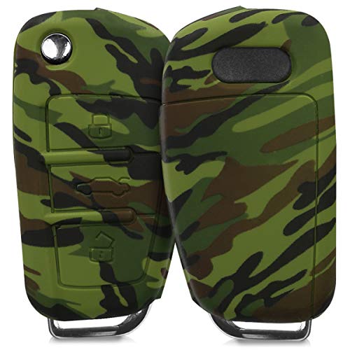 kwmobile Funda Compatible con Audi Llave de Coche Plegable de 3 Botones - Carcasa Protectora Suave de Silicona - Camouflage