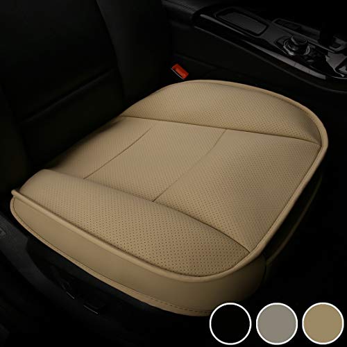 LUOLLOVE Funda Asiento Coche Universale, Interior de Lujo del Coche Funda Coche Asiento Delantero Súper Suave Cómodo,Protector Asiento Coche de Cuero de la PU (1 Pieza Beige)