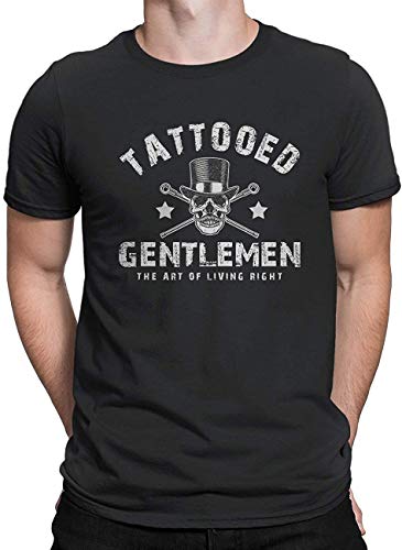 Men's Graphic T-Shirts - Tattooed Gentleman The Art of Living Right Fashion Shirt - Crew Neck Short Sleeve Gifts,Black,M