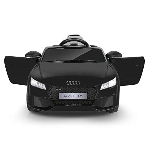 METAKOO Coche Eléctrico 12V, Audi TT RS Licenciado Vehículo Eléctrico para Niños, 2.4GHz Control Remoto, V. MAX. 5Km/h 2X Motor 25W, AUX/ USB Puerto, MP3 Música, Luces LED y Bocina, Carga 30Kg-Negro