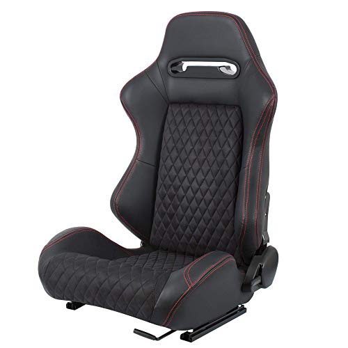 MODAUTO Asiento Deportivo Coche, Semibaquet Deportivo Ajustable, de Cuero y Alcantara, Ríeles Incluidos, Conductor y Pasajero, Universal para Coche y Simulador de Conducción, Modelo N580L, Negro