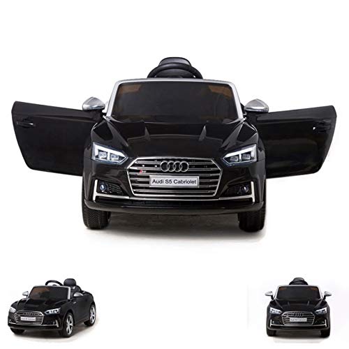 Moni Coche eléctrico para niños Audi S5 Cabrio metálico HL258 EVA Neumáticos Asiento de Cuero, Luz LED, Color:Negro
