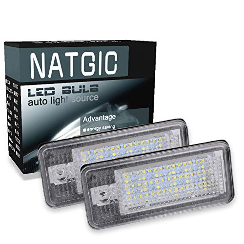 NATGIC 1 Par de Luces LED para Placa de Matrícula 3528 Chips 24SMD Incorporado Can-Bus Impermeable LED Número Montaje de Lámpara de Matrícula para A3 S3 A4 S4 B6 B7 A6 S6 A8 Q7 12V 3W - 6000K Blanco