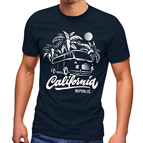 Neverless – Camiseta para hombre, California Surf Retro Bus aventura vacaciones palmeras Slim Fit Bus Navy. XXL