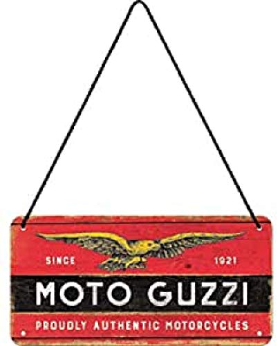 Nostalgic-Art, Cartel colgante retro, Moto Guzzi – Logo Wood – Idea de regalo para los aficionados a las motos, metálico, Diseño vintage, 10 x 20 cm