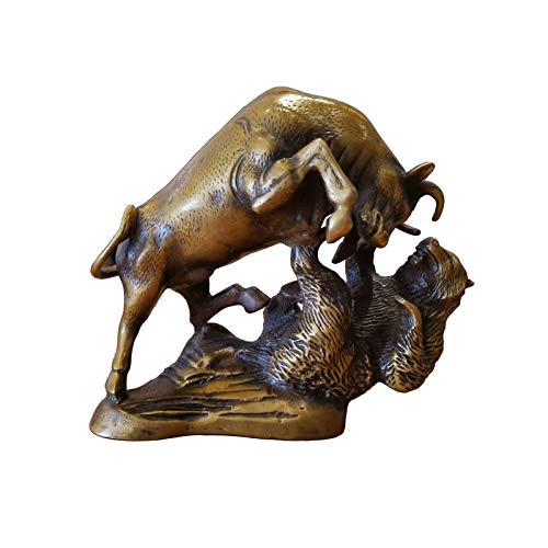 NYKK 8.5"Bronce Bull VS Oso Estatua Classic Wall Street Bull Sculpture Bronce Oso y Ganado Fighting Statue con Arte Vintage para gestores de inversión financiera Inversor