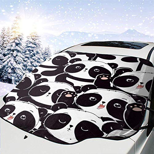 Opiadco Cartoon Lovely Panda Bear Universal Auto Accessories Windshield Visor Cover Foldable Non-Slip for Heat Sun Snow Water Prevention All Year-Around Use Size 57.9x46.5 Inch