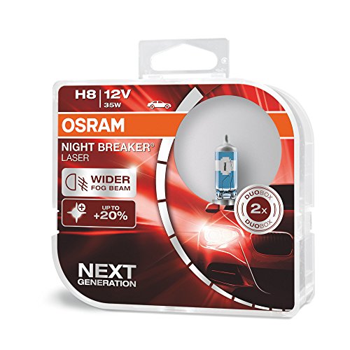 OSRAM NIGHT BREAKER LASER H8, Gen 2, +150% más luz, bombillas H8 para faros delanteros, 64212NL-HCB, 12V, duo box (2 lámparas)
