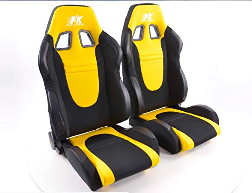 Par de asientos deportivos ergonómicos de rendimiento deportivo Racing asientos Racecar tela negro/amarillo