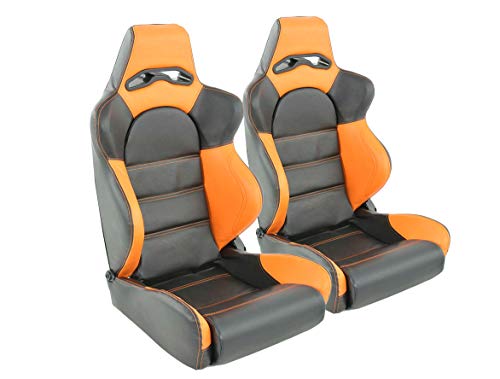 Par de asientos ergonómicos de rendimiento deportivo de carreras de cuero artificial negro/naranja