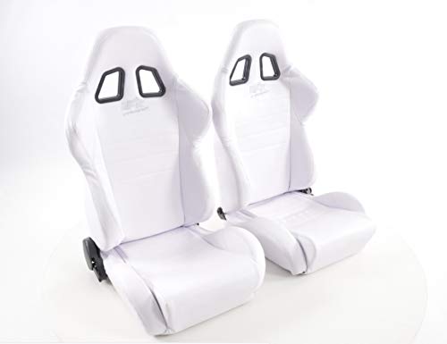 Par de asientos ergonómicos Performance Sport Racing Sacramento cuero artificial con costura blanca